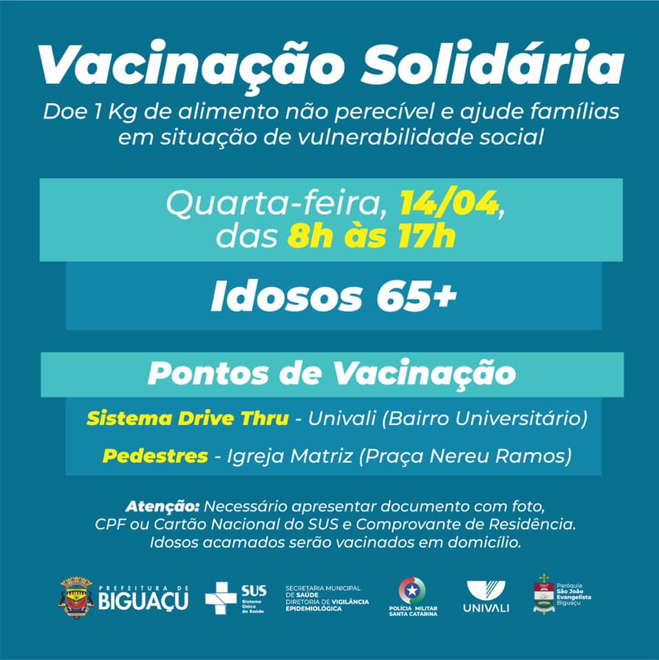 APLICAÇÃO DA PRIMEIRA DOSE DA VACINA CONTRA A COVID-19 EM IDOSOS COM 65 ANOS CONTINUA NESTA QUARTA -FEIRA (14)
