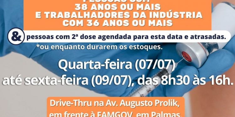 Vacinação solidária contra Covid-19 em sistema Drive Thru para pessoas com 38 anos de idade ou mais e trabalhadores da indústria  com 36 anos ou mais 