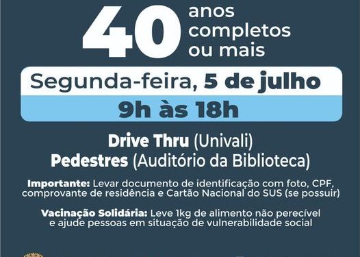 Pessoas com idade a partir de 40 anos recebem primeira dose da vacina contra a Covid-19 em Biguaçu
