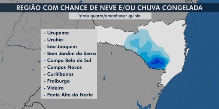 Frio intenso e histórico em SC: veja lista de cidades onde há possibilidade de neve ou chuva congelada