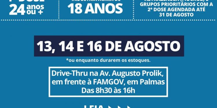 Vacinação Solidária contra o Covid-19 em sistema de drive-thru para pessoas com 24 anos de idade ou mais