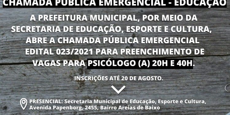 Prefeitura abre chamada pública emergencial para contratação de psicólogos para a Educação Municipal 