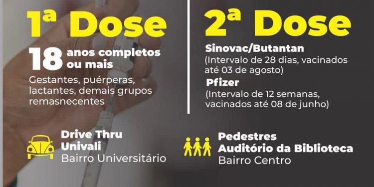 Biguaçu disponibiliza primeira dose para remanescentes e dá sequência à aplicação da segunda dose das vacinas Coronavac e Pfizer