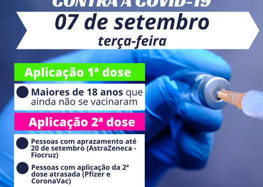 Vacinação contra o Covid-19 em sistema drive-thru para pessoas com 18 anos de idade ou mais e pessoas com aplicação atrasada