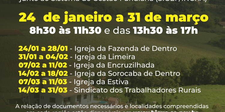 Secretaria de Agricultura divulga novo cronograma do Programa Terra Legal