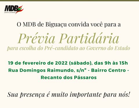 EDITAL: PRÉVIA partidária MDB de Biguaçu