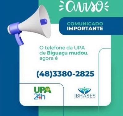 UPA24 HORAS Biguaçu está com novo número de telefone