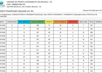 UPA 24 HORAS de Biguaçu realizou 6.824 atendimentos pouco urgente e não urgente de baixa complexidade no mês de julho/2025